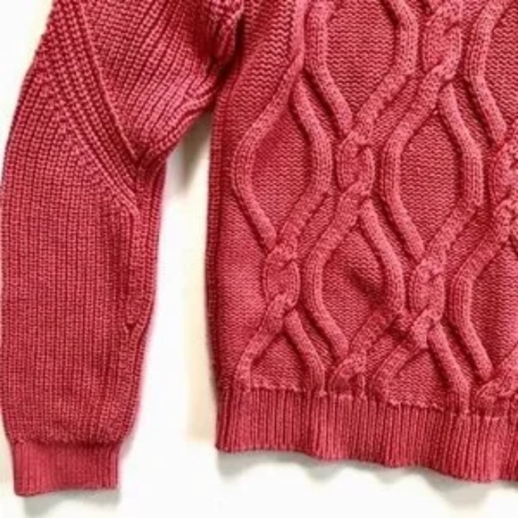 Gap Cable Knit Chunky Coral Coast Salmon Crew Neck Sweater Size M - Picture 4 of 11